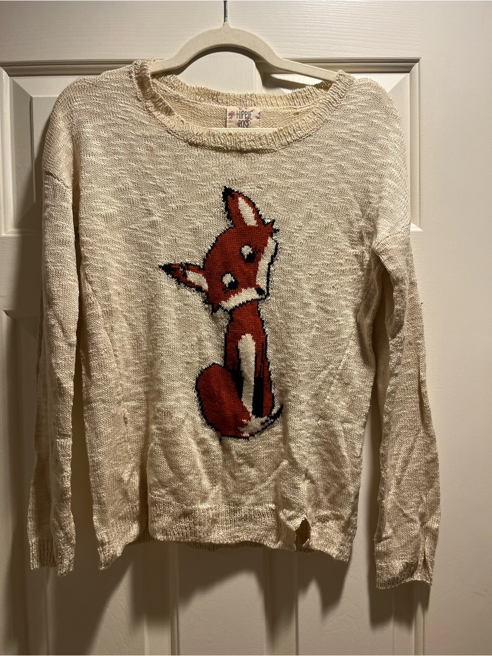 Hippie Rose Cream Sweater with Red Fox Graphic
